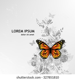 Abstract floral colored with butterflies. Vector