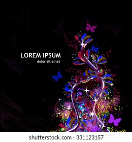Abstract floral colored with butterflies. Vector