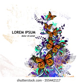 Abstract floral colored with butterflies. Vector