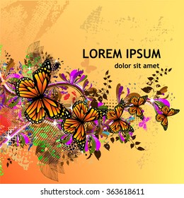 Abstract floral colored with butterflies. Vector