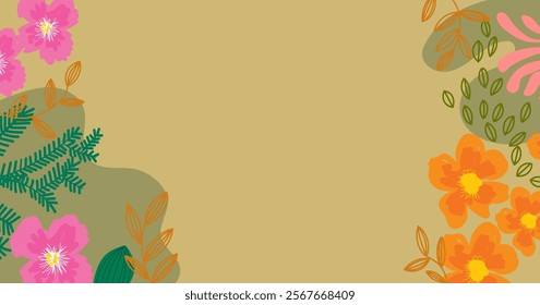 Abstract floral, colored shapes, lines boho banner background vector illustration design.