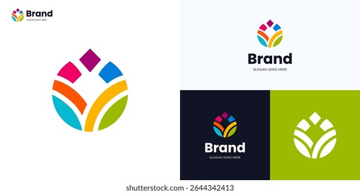 Abstract floral colorful geometric shape logo icon design vector illustration element, Modern symbol flower leaf concept for unity and growth usable for community, brand identity and business company