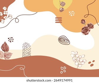 Abstract Floral Composition: A graceful composition of delicate floral and abstract shapes, forming a visually appealing frame, the image, showcases pastel colors and free-flowing lines.
