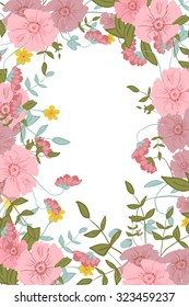 Abstract floral composition with large and small pink, blue and yellow colors for your project. Vector illustration