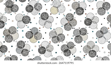 Abstract Floral Composition with Overlapping Circles and Geometric Dots in White and Neutral Shades