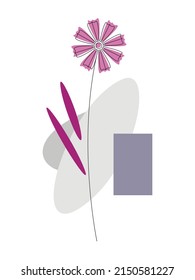 Abstract floral composition vector illustration. Contour flower with abstract geometry color shapes isolated. Outline design element for print, card or banner. Simple minimal contemporary drawing.