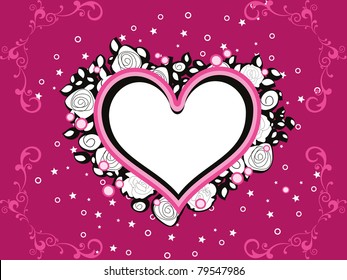 abstract floral corner background with rose bloom decorated heart