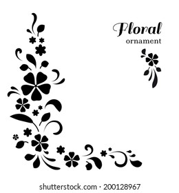 Abstract floral corner ornament on white background, vector decorative element for design