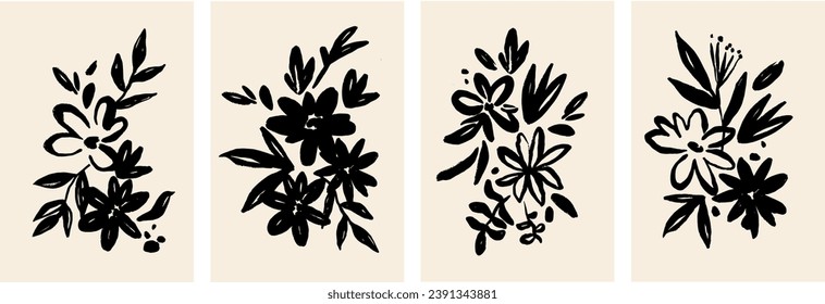 Abstract floral creative universal artistic posters. Template design. Suitable for poster, business card, invitation, flyer, banner, brochure, email header, post in social networks, advertising.Vector