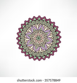 Abstract floral decorative element. Geometric ornament. Oriental ethnic mandala with Islam, Arabic, Indian, ottoman motif.
