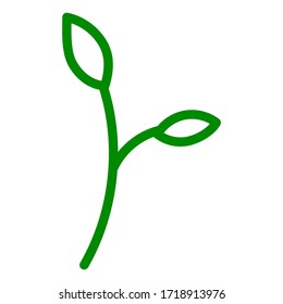 Abstract floral decorative element - tree leaves in line style in green color. Vector illustration isolated on white background. For logo or icon.