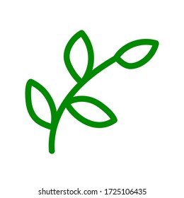 Abstract floral decorative element - tree leaves in line style in green color. Vector illustration isolated on white background. For logo or icon.