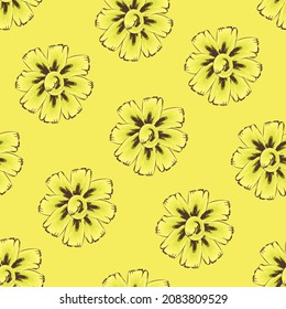 abstract Floral decorative vector design seamless tropical pattern plants on yellow background. Floral background. Exotic tropics wallpaper. Summer design. fashionable texture