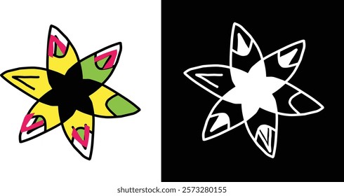 Abstract Floral Design With Black And White Contrast Elements