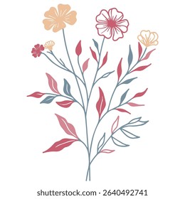 abstract floral design with detailed flower elements.botanical illustration for summer use.fine line artwork for cushion and textile


