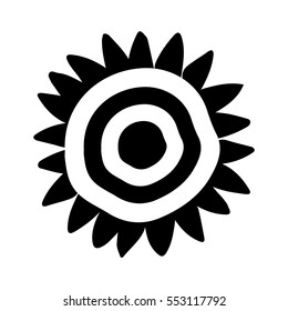 Abstract floral design element. Flower drawing. Hand drawn icon. Symbol for sun, sunflower or daisy. Vector illustration isolated on white.