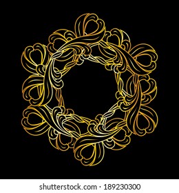 Abstract floral design element  in gold colors on black background