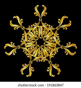 Abstract floral design element in golden shades on black background
