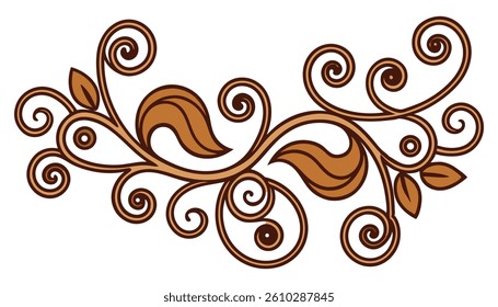 Abstract floral design element with ornate swirls and leaf silhouettes in a vintage pattern.	
