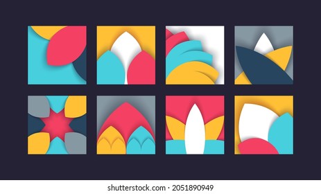 Abstract floral design elements. 3D layered paper cut structure. Vector template