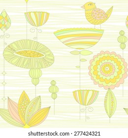 Abstract floral design elements background. Vector flowers and bird nest pattern. Greeting card background. Seamless pattern. 