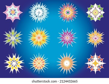 Abstract floral design elements. flowers in pastel colors. Set of cute colored icons. flowers on a blue background. Illustration in the style of the 70s in a flat style