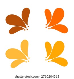 Abstractas diseño floral con cuatro estilizadas Formas de flores o hojas en cálidos tonos otoñales: marrón, naranja, amarillo y oro. Minimalista, limpio y aislado en blanco.