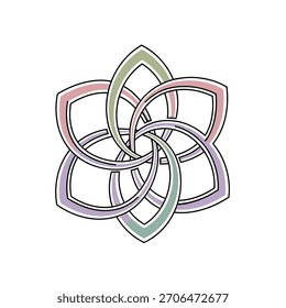 Abstract floral design featuring overlapping petal shapes in pastel colors on a white background