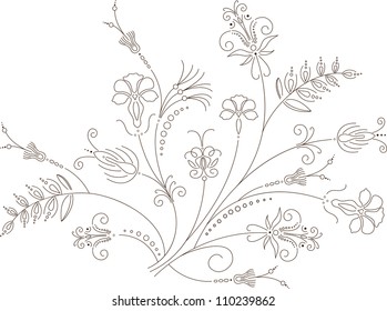 Abstract floral design, flowers contour drawing
