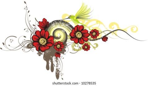 Abstract floral design with flowers and grunge details, vector illustration series.