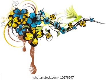 Abstract floral design with flowers and grunge details, vector illustration series.