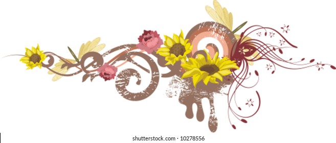Abstract floral design with flowers and grunge details, vector illustration series.