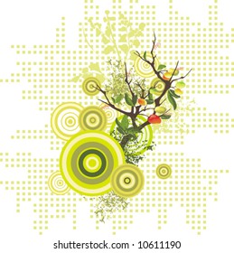 Abstract floral design with flowers and grunge details, vector illustration series.