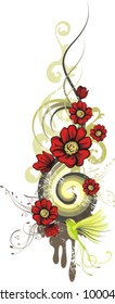 Abstract floral design with flowers, a humming bird and grunge details, vector illustration series.