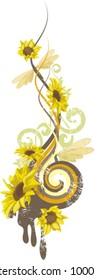 Abstract floral design with flowers, leafs and grunge details, vector illustration series.