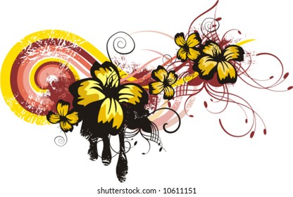 Abstract floral design with flowers, leafs and grunge details, vector illustration series.