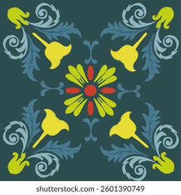Abstract floral design with flowers and leaves in a seamless vintage pattern for a spring-inspired decorative backdrop