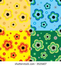 Abstract floral design in four variation all around a pansy theme