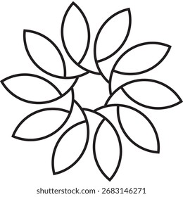 Abstract Floral Design with Interlocking Black Petals on White B