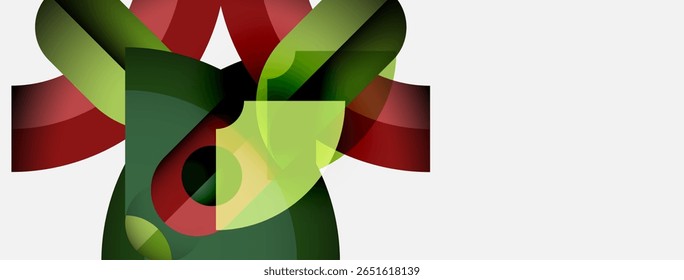 Abstract floral design. Overlapping shapes create organic forms, using red, green, yellow hues. Minimalist composition, modern aesthetic.