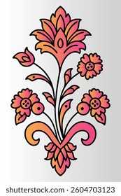 Abstract Floral Design with Pink Flowers and Decorative Elements.