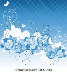 abstract floral design with plants and butterflies