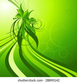 abstract floral design with plants and wavy lines