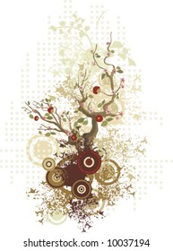 Abstract floral design with a tree and grunge details, vector illustration series.