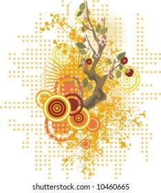 Abstract floral design with a tree and grunge details, vector illustration series.
