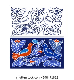 Abstract floral design with two doves