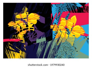 Abstract floral design, wall art, vector design illustration. creative graphic design shapes with textured geometric shapes. minimalistic abstract geometric face. EPS 10