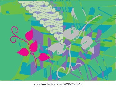 Abstract floral design, wall art, vector design illustration. creative graphic design shapes with textured geometric shapes. minimalistic abstract geometric face. EPS 10