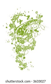 abstraktes Blumendesign mit de word sunshine, stylische Vektorgrafik