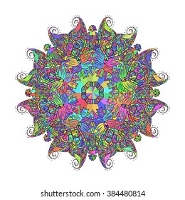 Abstract floral doodle background pattern. A circular ornament. Vector illustration